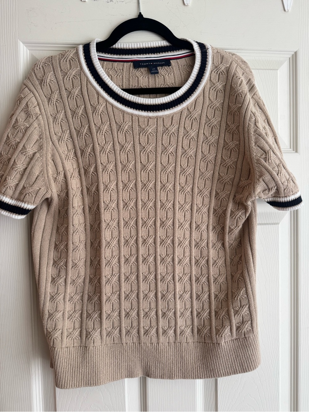 Tommy Hilfiger Men’s Short-Sleeve Cable Knit Sweater - Beige